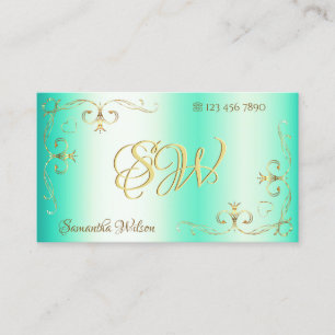Leuchtende Aquamarine Gold Verziert Corner Border Visitenkarte