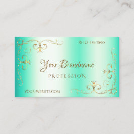 Leuchtende Aquamarine Gold Verziert Corner Border Visitenkarte