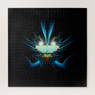 Leuchtende Augen Alien-Drache Blau und Schwarz Puzzle