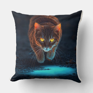 Leuchtende Augen Katze Ästhetik Wildtier-Illustrat Kissen