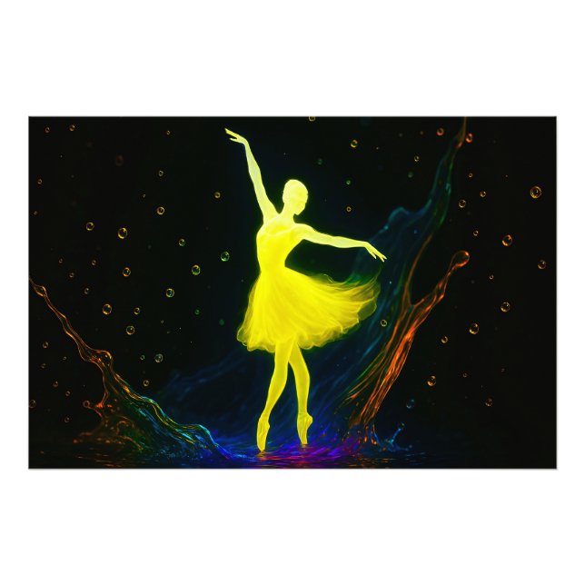 Leuchtende Ballerina in Farbiger Wassersymphonie Fotodruck (Vorne)