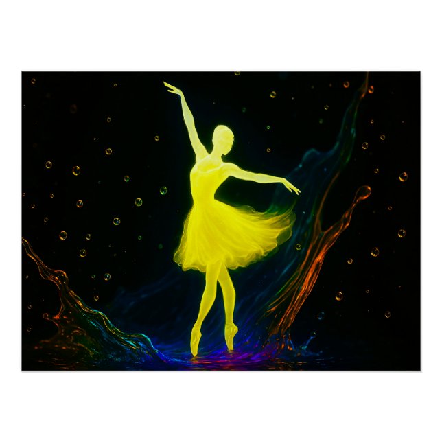 Leuchtende Ballerina in Farbiger Wassersymphonie Poster (Vorderseite)