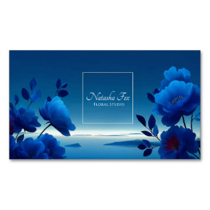 Leuchtende Blaue Florale Meereslandschaft Monochro Magnetische Visitenkarte