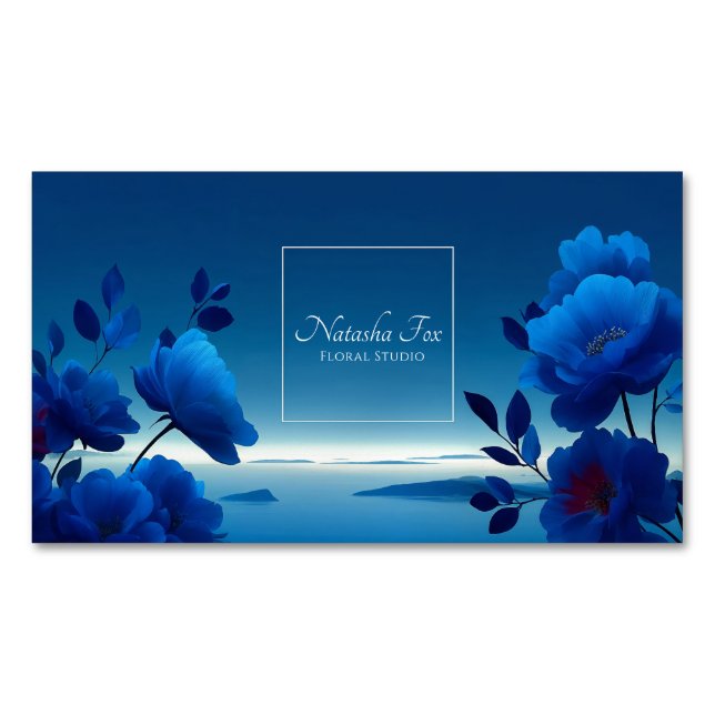 Leuchtende Blaue Florale Meereslandschaft Monochro Magnetische Visitenkarte (Vorderseite)