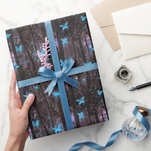 Leuchtende Blaue Glühwürmchen im verzauberten Mitt Geschenkpapier