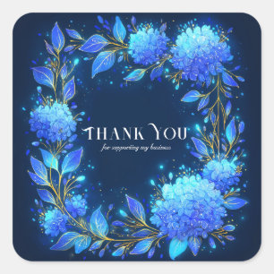 Leuchtende Blaue Hortensie Gold Glanz Himmlisch Quadratischer Aufkleber