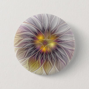 Leuchtende Bunte Blume, Abstrakte Moderne Fraktal Button