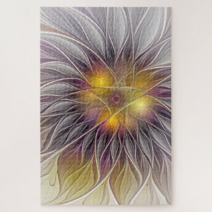 Leuchtende Bunte Blume, Abstrakte Moderne Fraktal Puzzle