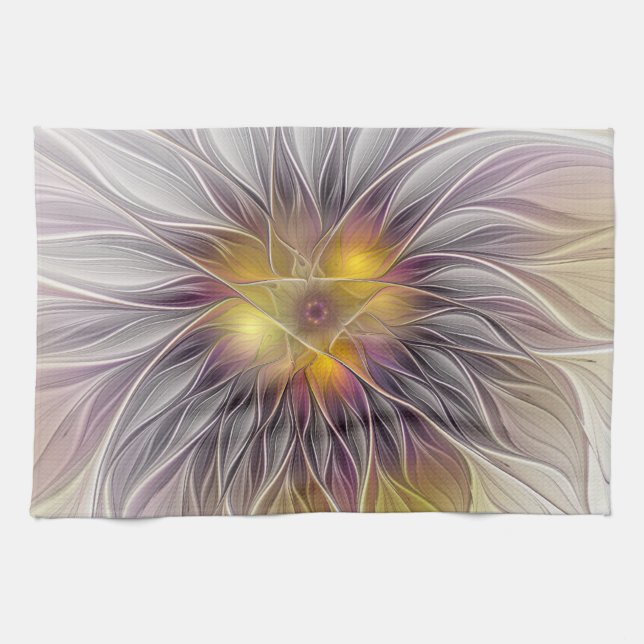 Leuchtende Bunte Blume, Abstrakte Moderne Fraktale Geschirrtuch (Horizontal)
