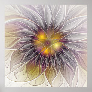 Leuchtende Bunte Blume, Abstrakte Moderne Fraktale Poster
