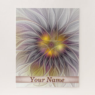 Leuchtende Bunte Blume, Abstrakter Fraktal Name Puzzle