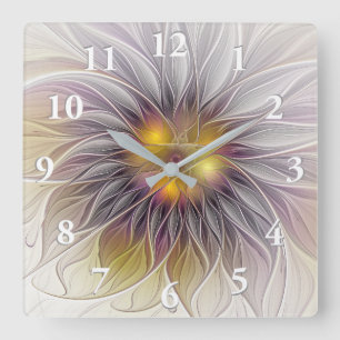 Leuchtende bunte Blume, abstrakter moderner Frakta Quadratische Wanduhr