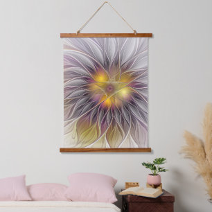 Leuchtende bunte Blume, abstrakter moderner Frakta Wandteppich Mit Holzrahmen