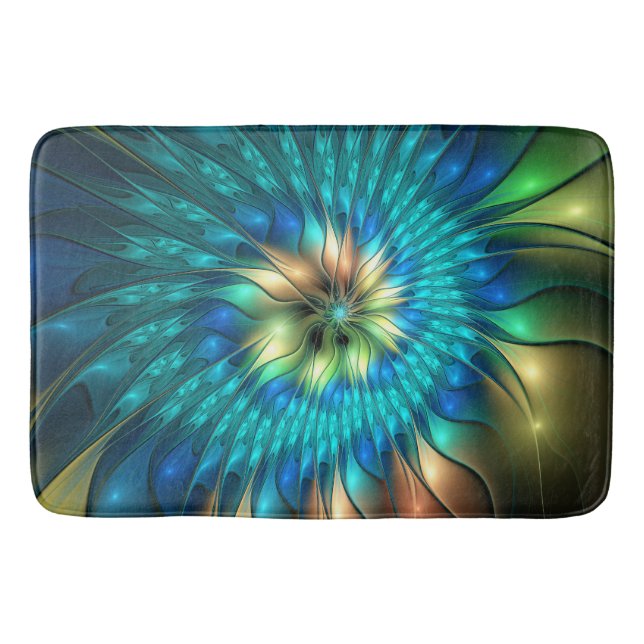 Leuchtende Fantasie-Blume, buntes Abstraktes Frakt Badematte (Vorderseite)