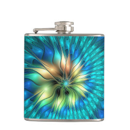 Leuchtende Fantasie-Blume, buntes Abstraktes Frakt Flachmann