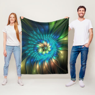 Leuchtende Fantasie-Blume, buntes Abstraktes Frakt Fleecedecke