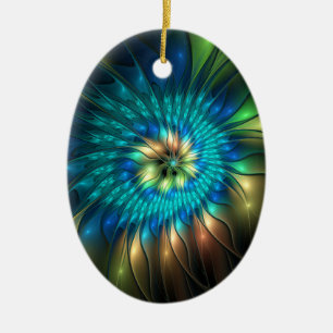 Leuchtende Fantasie-Blume, buntes Abstraktes Frakt Keramik Ornament