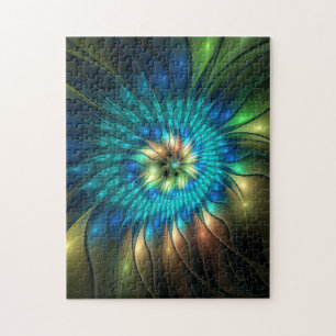 Leuchtende Fantasie-Blume, buntes Abstraktes Frakt Puzzle