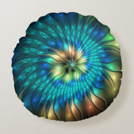 Leuchtende Fantasie-Blume, buntes Abstraktes Frakt Rundes Kissen