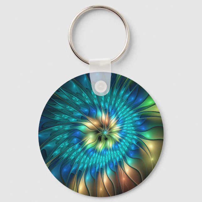 Leuchtende Fantasie-Blume, buntes Abstraktes Frakt Schlüsselanhänger (Vorderseite)