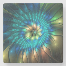 Leuchtende Fantasie-Blume, buntes Abstraktes Frakt Steinuntersetzer