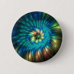 Leuchtende Fantasy-Blume, farbenfrohes abstraktes  Button