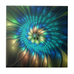 Leuchtende Fantasy-Blume, farbenfrohes abstraktes Fliese