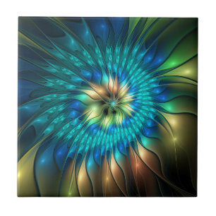 Leuchtende Fantasy-Blume, farbenfrohes abstraktes Fliese