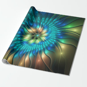 Leuchtende Fantasy-Blume, farbenfrohes abstraktes  Geschenkpapier