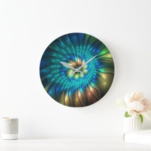 Leuchtende Fantasy-Blume, farbenfrohes abstraktes Große Wanduhr