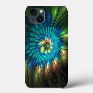 Leuchtende Fantasy-Blume, farbenfrohes abstraktes  iPhone 13 Hülle