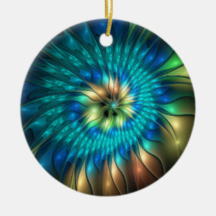Leuchtende Fantasy-Blume, farbenfrohes abstraktes  Keramik Ornament