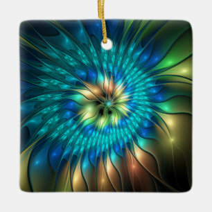 Leuchtende Fantasy-Blume, farbenfrohes abstraktes  Keramikornament