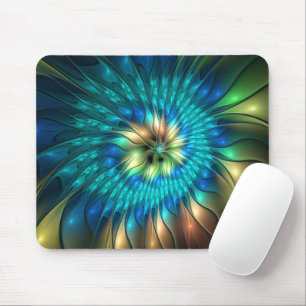 Leuchtende Fantasy-Blume, farbenfrohes abstraktes Mousepad
