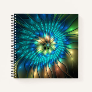 Leuchtende Fantasy-Blume, farbenfrohes abstraktes Notizbuch