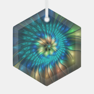 Leuchtende Fantasy-Blume, farbenfrohes abstraktes Ornament Aus Glas