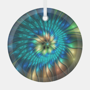 Leuchtende Fantasy-Blume, farbenfrohes abstraktes Ornament Aus Glas