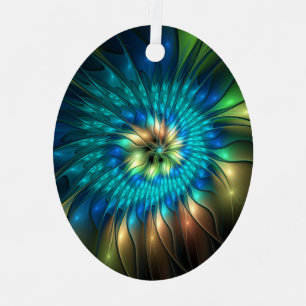 Leuchtende Fantasy-Blume, farbenfrohes abstraktes Ornament Aus Metall