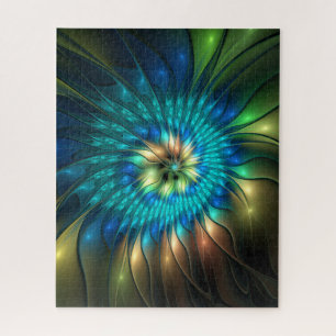Leuchtende Fantasy-Blume, farbenfrohes abstraktes  Puzzle