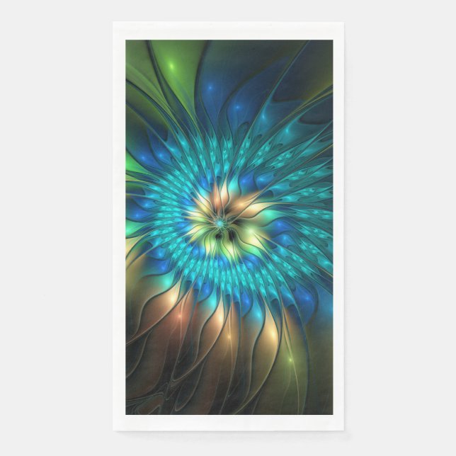 Leuchtende Fantasy-Blume, farbenfrohes abstraktes  Serviette (Vorderseite)