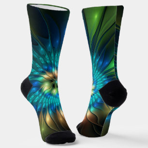 Leuchtende Fantasy-Blume, farbenfrohes abstraktes Socken