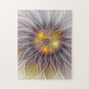 Leuchtende farbenfrohe Blume, abstrakter moderner Puzzle