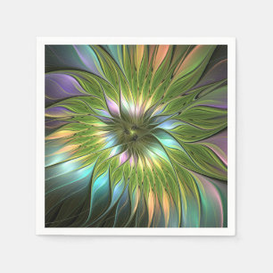 Leuchtende farbenfrohe Fantasy-Blumen-Fraktal-Kuns Serviette
