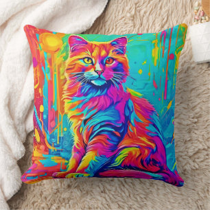 Leuchtende Feline: farbenfrohe Neonkatze Kissen