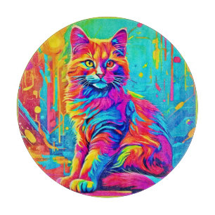 Leuchtende Feline: farbenfrohe Neonkatze Schneidebrett