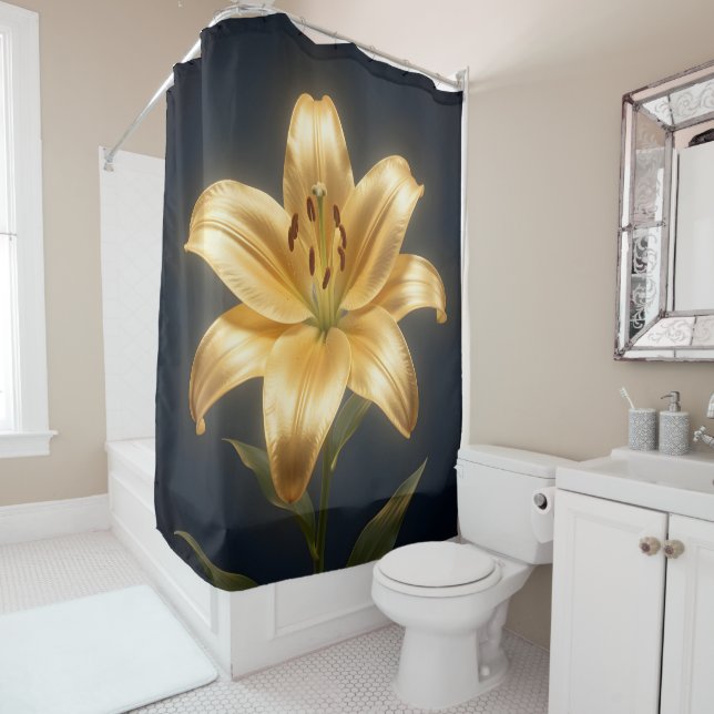 Leuchtende goldene Lilienblüte Duschvorhang (Beispiel)