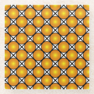 Leuchtende goldene Punkte Schwarz-Weiß-Gittermuste Glasuntersetzer