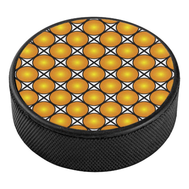 Leuchtende goldene Punkte Schwarz-weißes Gittermus Eishockey Puck (3/4)