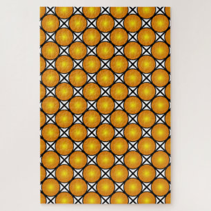 Leuchtende goldene Punkte Schwarz-weißes Gittermus Puzzle
