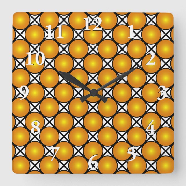 Leuchtende goldene Punkte Schwarz-weißes Gittermus Quadratische Wanduhr (Vorderseite)